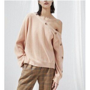 Nanushka Off The Shoulder Button Detail Knit Merino Wool Cashmere Sweater Small•